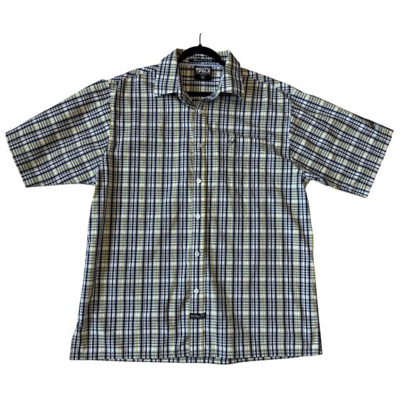 Southpole Mens Plaid Button-Up Short Sleeve Shirt XL Black/Yellow/White/Grey EUC - Picture 4 of 6